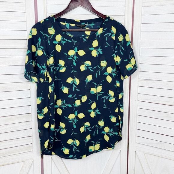 Banana Republic Lemons Print Short Sleeve Chiffon Popover Blouse Shirt Blue XS - Picture 7 of 12